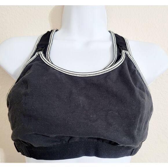 Black With White Trim Nursing Bra Medium Mesh Racerback Snaps To Access Easy - Picture 1 of 4